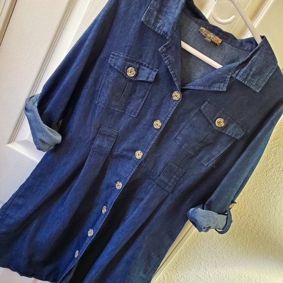 Vintage Petite Chambray Shirt Mini-Dress - Picture 3 of 7